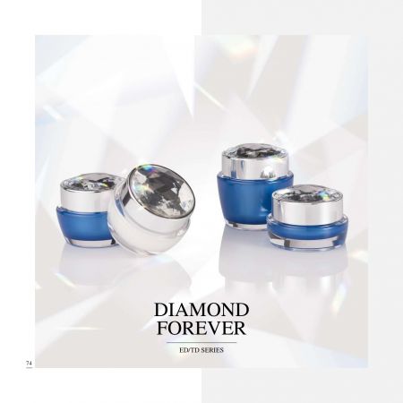 Emballage de luxe en acrylique de forme ronde / carrée pour cosmétiques et soins de la peau - série Diamant pour toujours - Collection d'emballages cosmétiques - Diamant pour toujours
