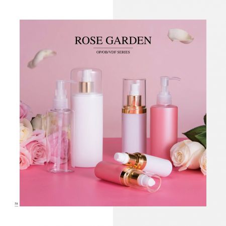 Confezioni cosmetiche e per la cura della pelle in PETG e PP a forma ovale - serie Giardino delle Rose